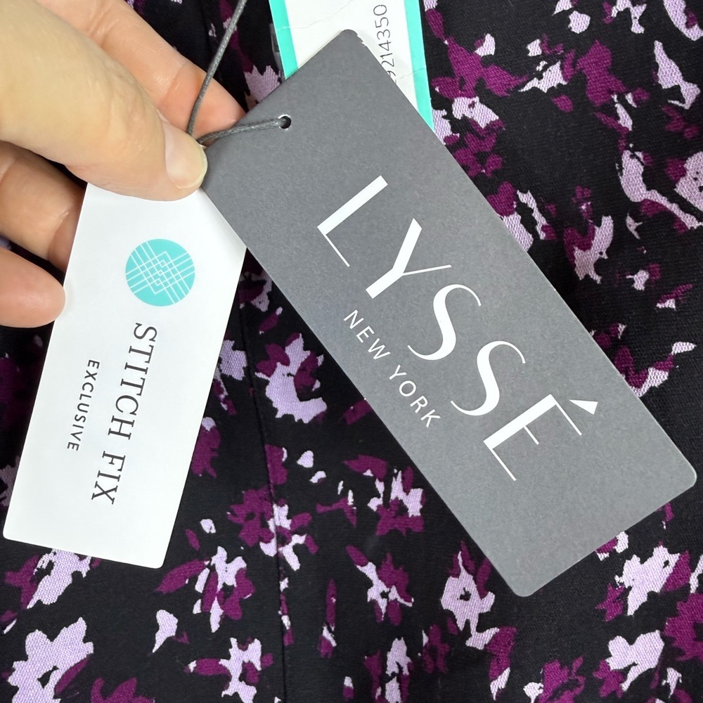 Lysse Charity Pencil Skirt Stitch Fix NWT Large Floral Black Purple Stretch Knee - Picture 6 of 6